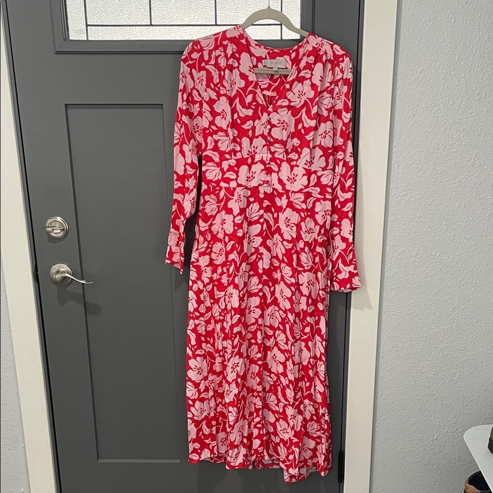 Hobbs London Red Floral Long Sleeve Dress
